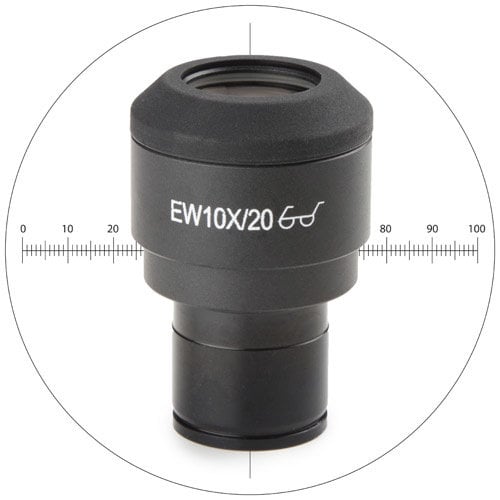 EWF 10x/20 mm oculair met 10/100 micrometer en kruisdraad, Ø 23,2 mm tubus