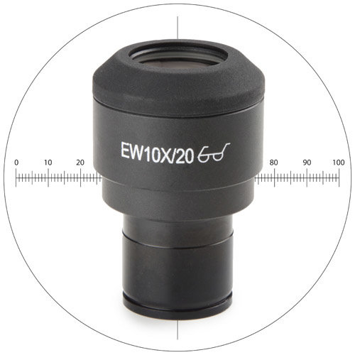 EWF 10x / 20 mm Okular mit 10/100 Mikrometer und Fadenkreuz, Ø 23,2 mm Tube