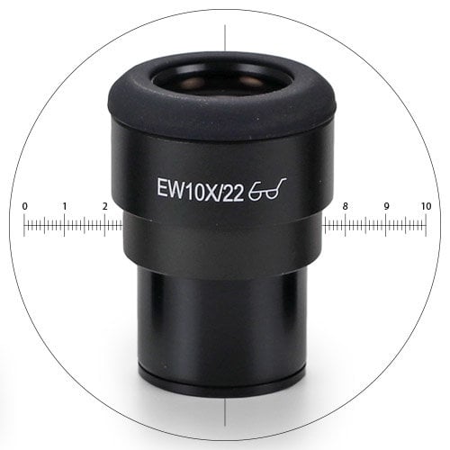 EWF 10x / 22 mm eyepiece with 10/100 micrometer and cross hair, Ø 30 mm tube