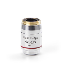 Obiettivo piano semi-apocromatico Fluarex PLFi APO 4x / 0,13 corretto all'infinito, distanza di lavoro 16,5 mm