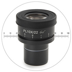 Ocular HWF 10x / 22 con escala de 10 mm / 100 micrómetros