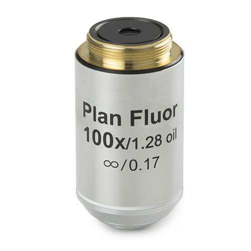 Plan semi apochromatic Fluarex PLF S100x / 1.28 oil immersion IOS objective. Working distance 0.21 mm