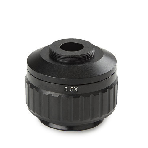 Photo adapter with 0.5x lens for Oxion (revision 2) and Oxion Inverso inverting microscopes and 1/2 inch camera with C-ring