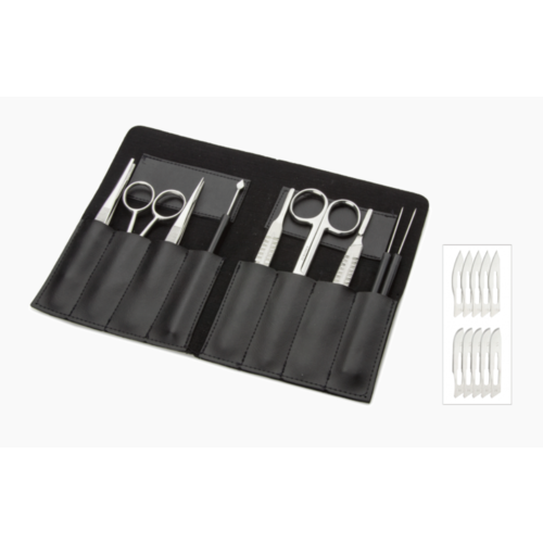 Kit de dissection emballé dans un étui imitation cuir – 9 pièces