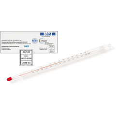 Glass thermometer With DAkkS calibration certificate, -10 to +200 °C, Distribution: 1 °C, 350 mm