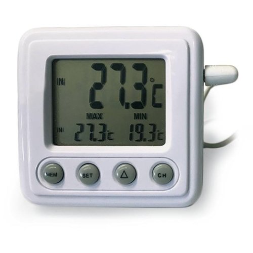 Innen-/Außenthermometer Offiziell kalibriert - Innen-/Außenthermometer,  kalibrierter Messstrahl. indoor/outdoor 0-+50/-50-+70 °C Mit  Temperaturalarm und Min/Max-Wertüberwachung. Gleichzeitige Anzeige der