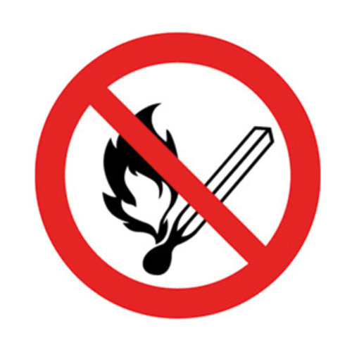 Señales de prohibición según ISO 7010 Película adhesiva, Fuego, luz abierta y fumar prohibido, 400 mm
