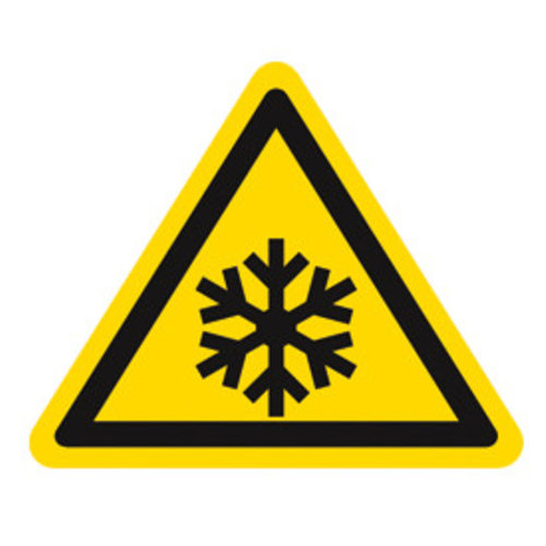 Symbole d’avertissement conformément à l’ÉTIQUETTE INDIVIDUELLE ISO 7010, Basse température/gel, Longueur latérale 200 mm