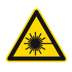 Símbolo de advertencia según ISO 7010 Etiqueta individual, rayo láser, longitud lateral 100 mm