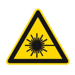 Warnsymbol nach ISO 7010 Einzeletikett, Laserstrahl, Seitenlänge 100 mm