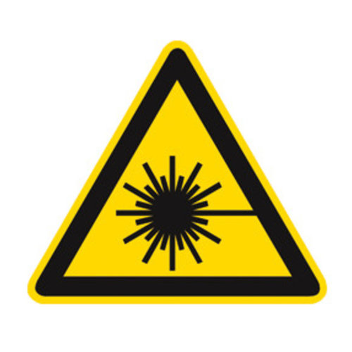 Símbolo de advertencia según ISO 7010 Etiqueta individual, rayo láser, longitud lateral 100 mm