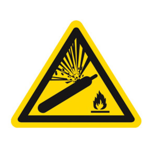 Symbole d’avertissement conformément à la norme ISO 7010 Étiquette individuelle, Bouteille de gaz, Longueur latérale 200 mm