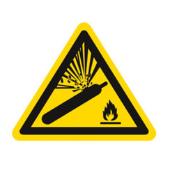 Símbolo de advertencia de acuerdo con ISO 7010 Etiqueta individual, botella de gas, longitud lateral 100 mm