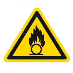 Símbolo de advertencia de acuerdo con ISO 7010 Etiqueta individual, Sustancias que promueven el fuego, Longitud lateral 200 mm