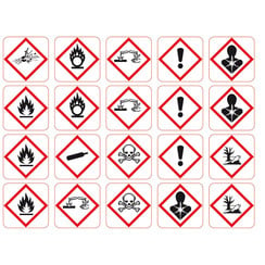 GHS hazard icon assortment, Signal words attention/danger, 15 x 27 mm