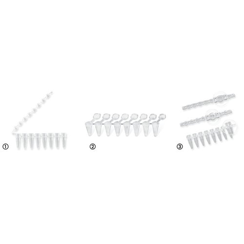 PCR-Streifen 8 aufgesetzte Einzeldeckel, Low Profile, Flachdeckel