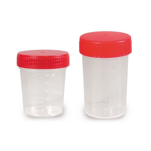 Sample cups with screw cap with scale and writing field
