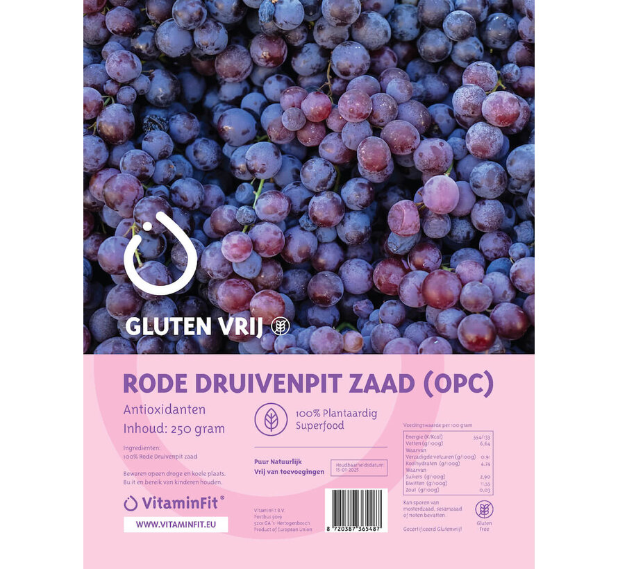 Eiwitrijk Rode Druivenpitzaad in poedervorm 250 g