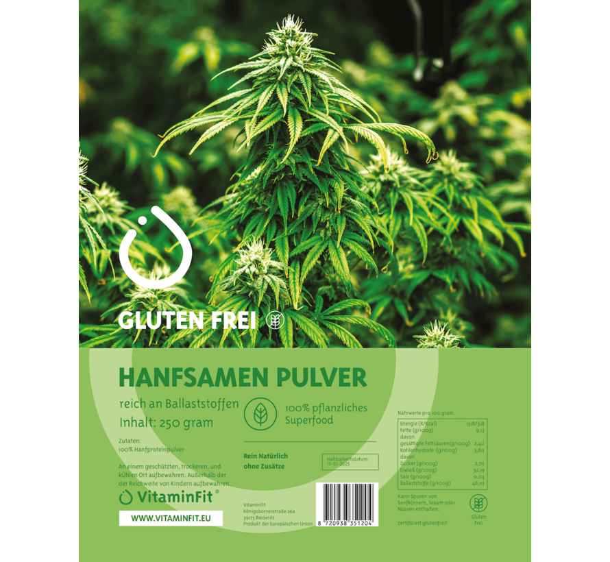Proteinreiches Hanfsamen Pulver 250 g