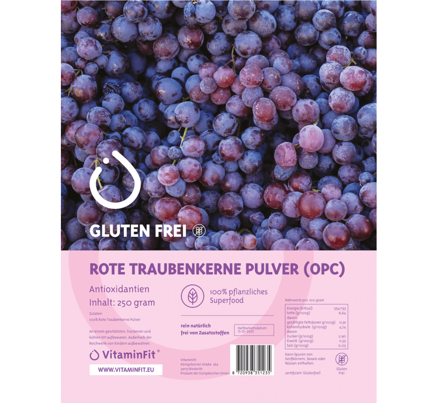 Proteinreiches Rote Traubenkerne Pulver 250 g