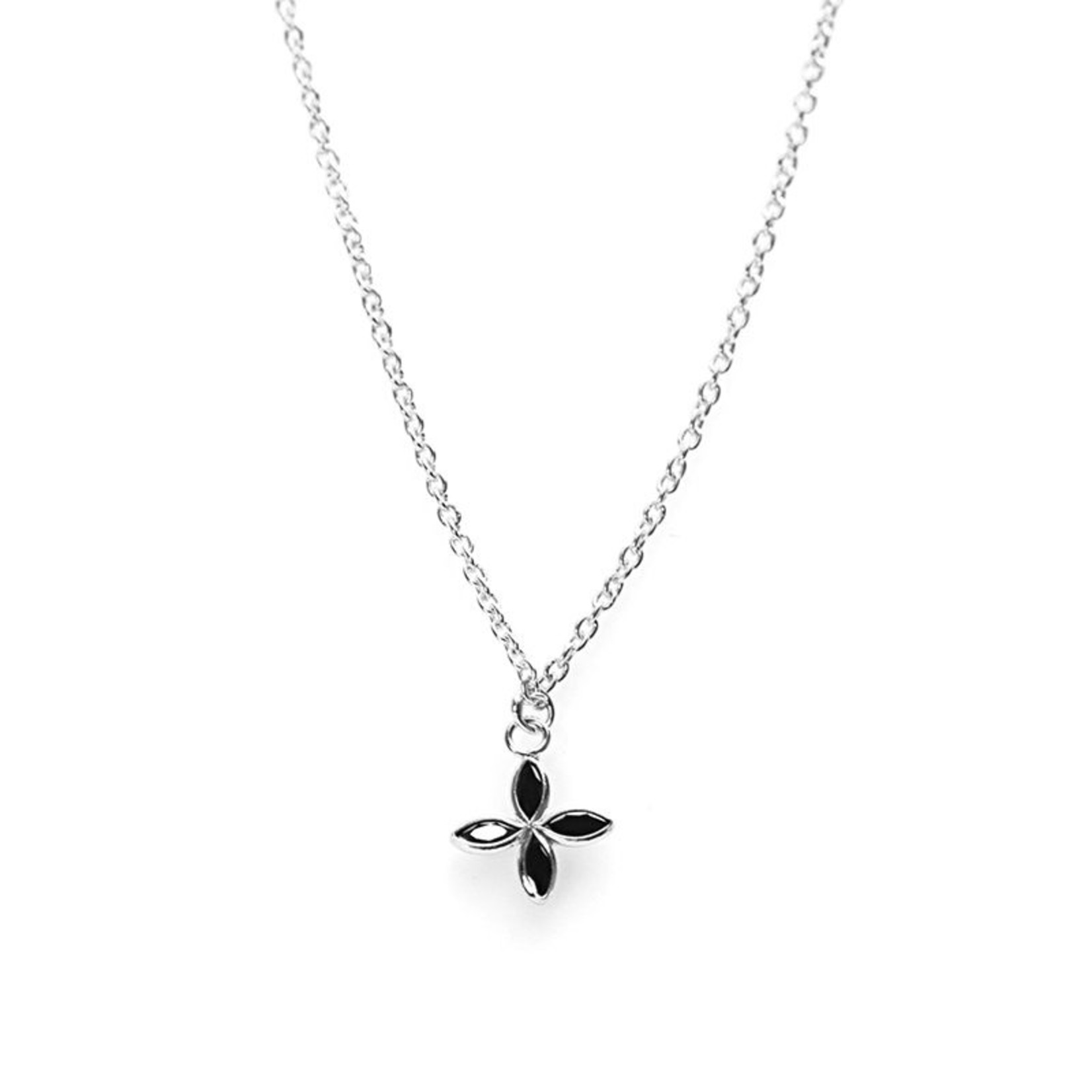 Karma Necklace Black Zirconia Flower Silver