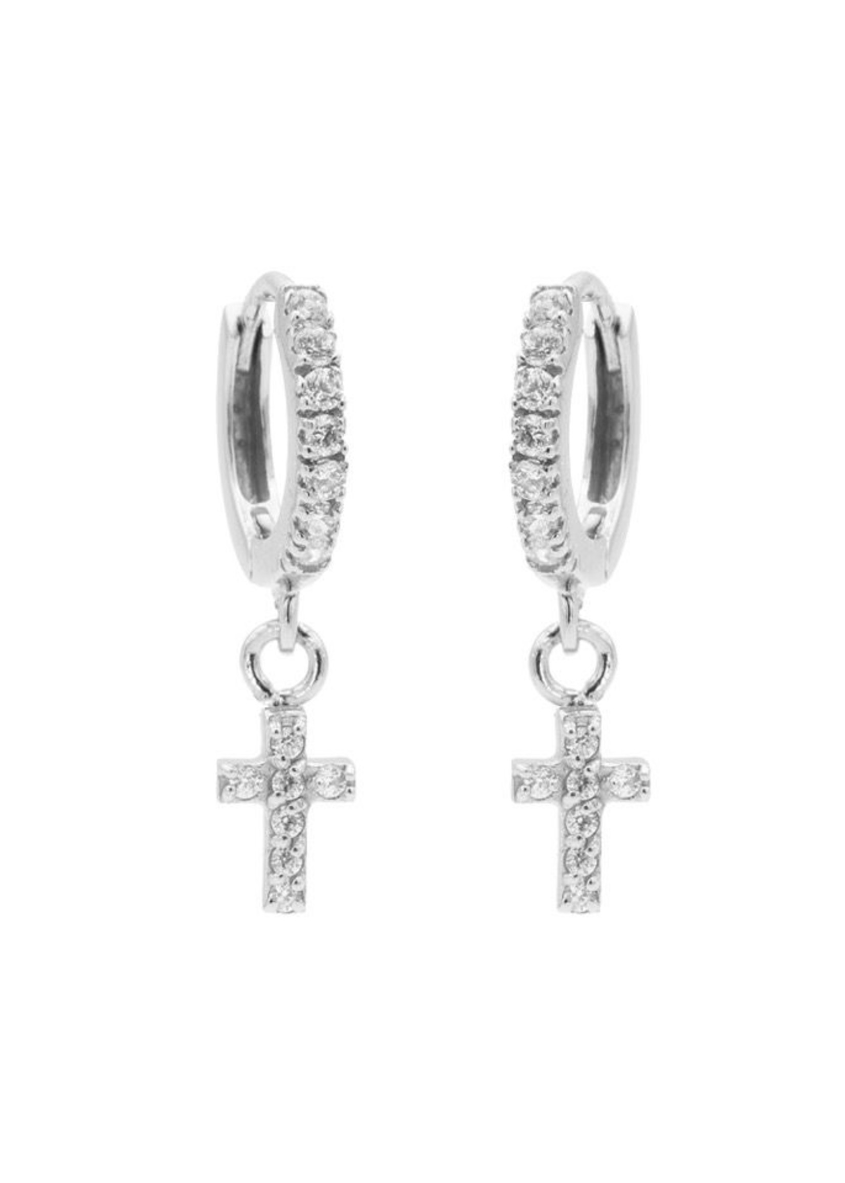 Karma Zirconia Hinged Hoops Symbols Faith Silver Set