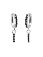 Karma Zirconia Black Hinged Hoops Symbols Tube Silver Set