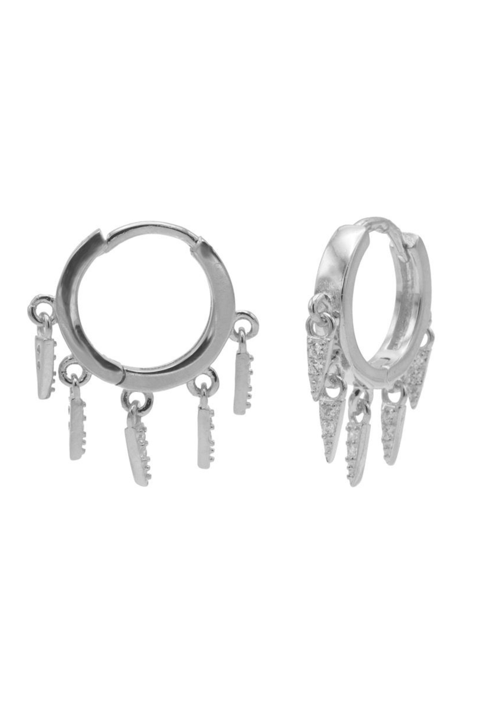 Karma Plain Hinged Hoops 5 Zirconia Cones Silver 14MM Set