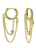 Karma Plain Zirconia Hinged Hoops Double Chain Goldplated Set