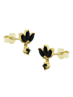 Karma Karma Zirconia Symbols Triple Flower Oval Black Goldplated