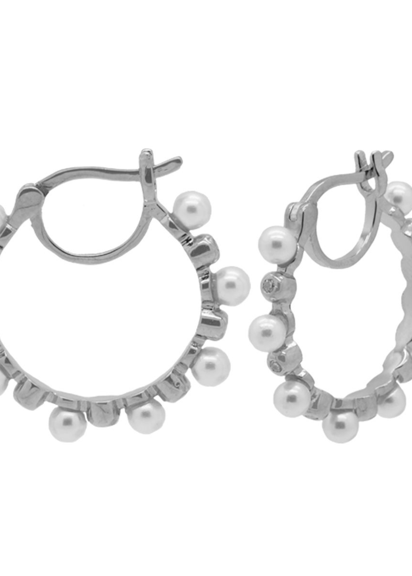 Karma Plain Hinged Hoops Sparkly Pearls 20MM Silver