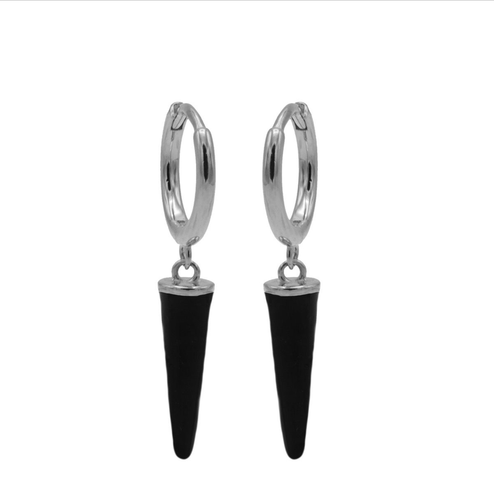 Karma Hinged Hoops Emaille Long Cone Black Silver