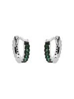 Karma Plain Hinged Hoops Green Zirconia 10MM Silver