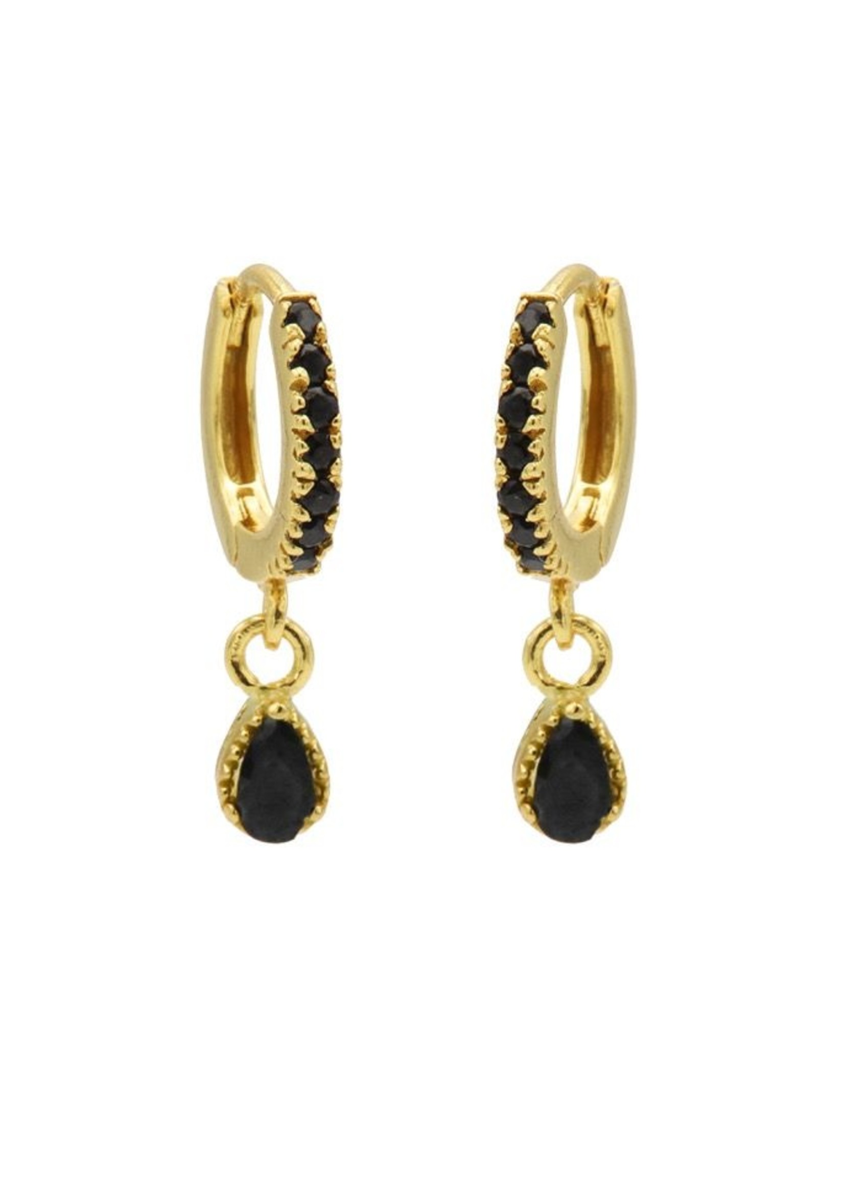 Karma Zirconia Black Hinged Hoops Symbols Drop Goldplated