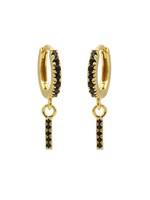 Karma Zirconia Black Hinged Hoops Symbols Tube Goldplated