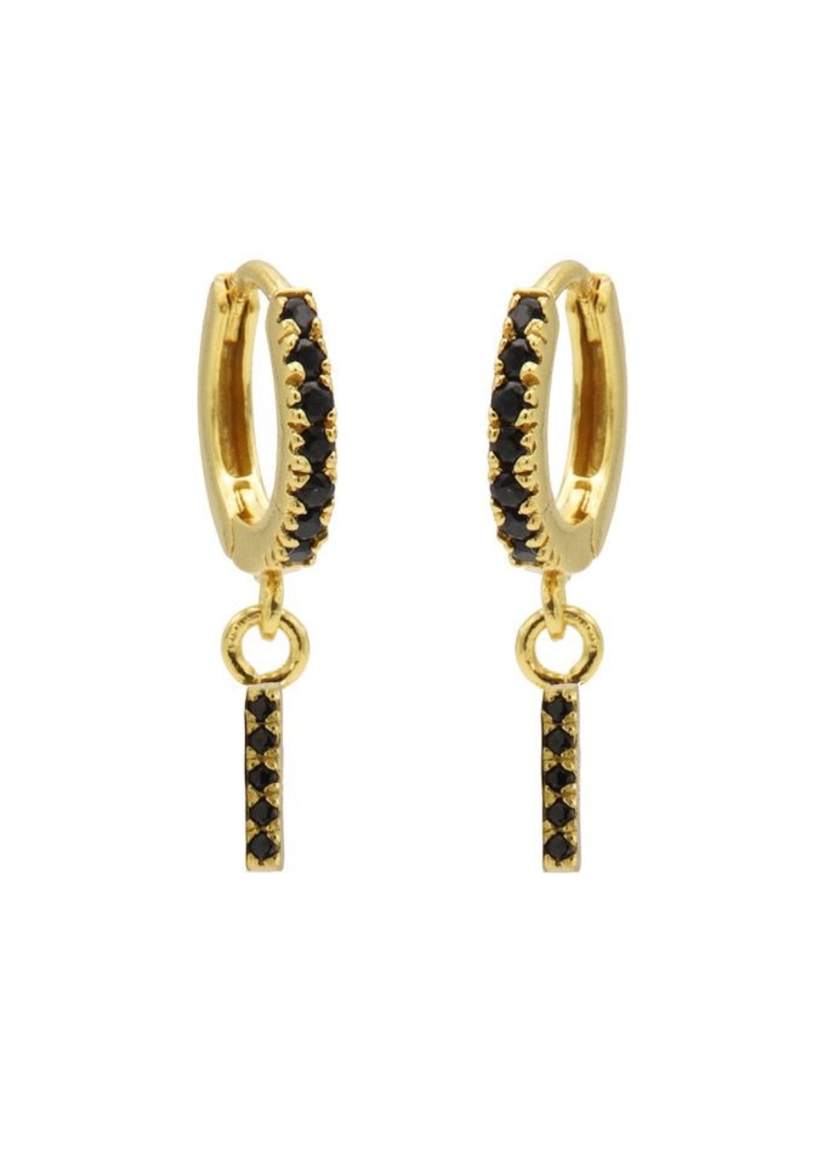 Karma Zirconia Black Hinged Hoops Symbols Tube Goldplated