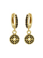 Karma Zirconia Black Hinged Hoops Symbols Morningstar Disc Goldplated