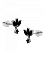 Karma Karma Zirconia Symbols Triple Flower Oval Black Silver