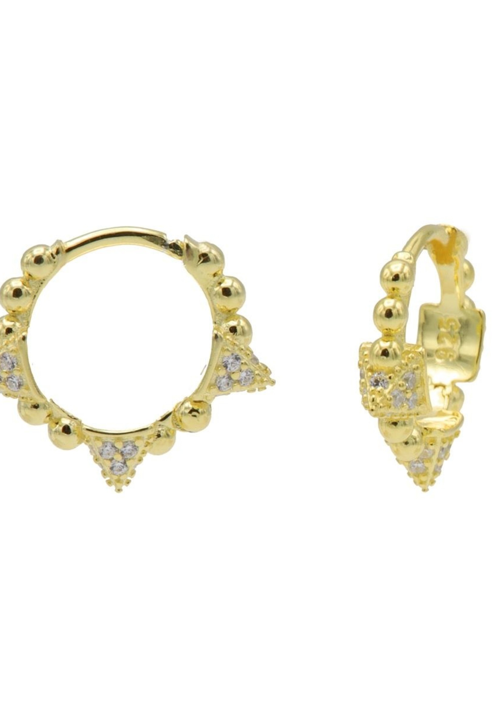 Karma Plain Zirconia Hinged Hoops Triple Studs Goldplated