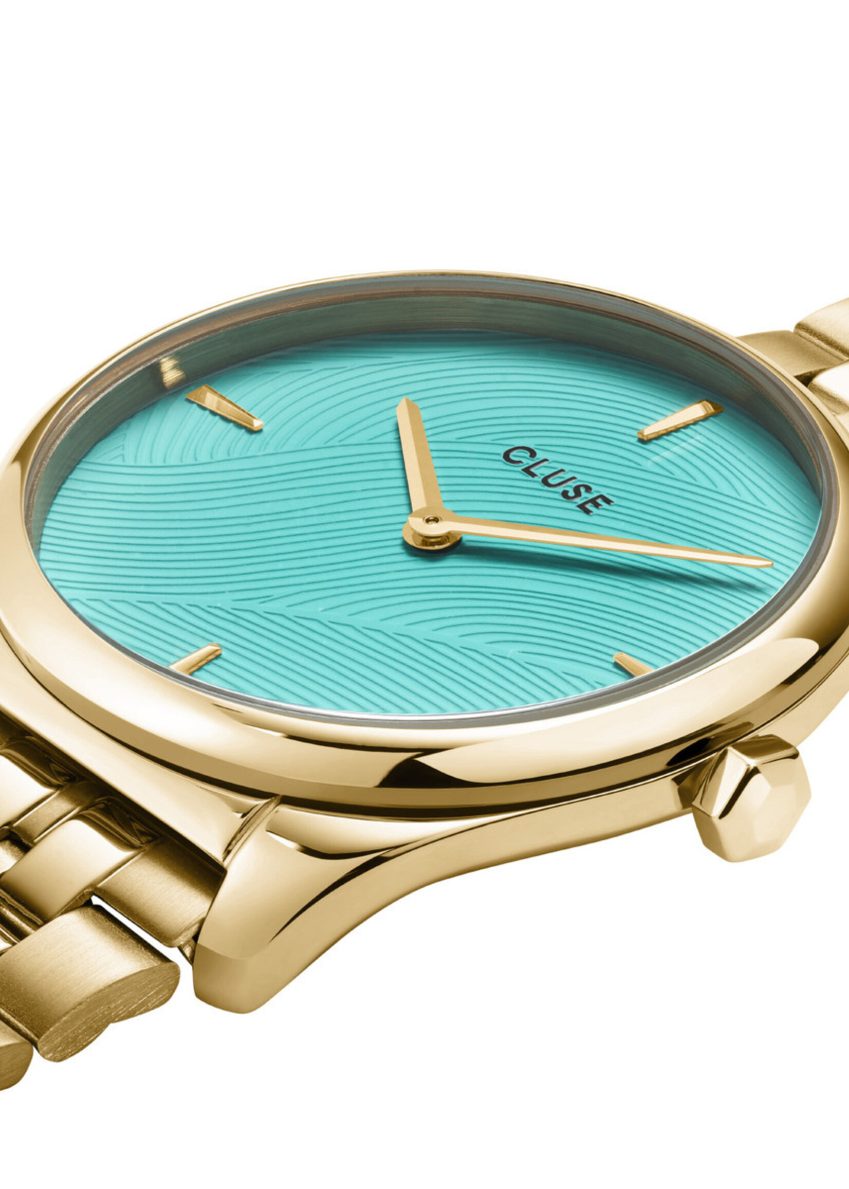 Cluse Féroce Petite Watch Steel, Leaf Texture Pool Blue, Gold Colour