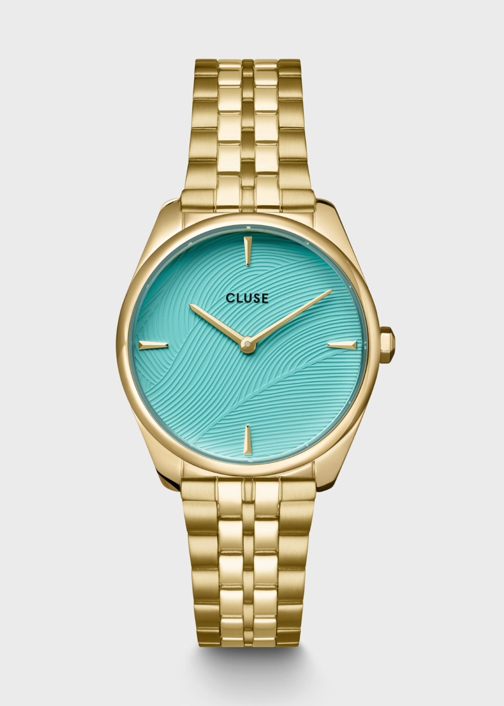Cluse Féroce Petite Watch Steel, Leaf Texture Pool Blue, Gold Colour