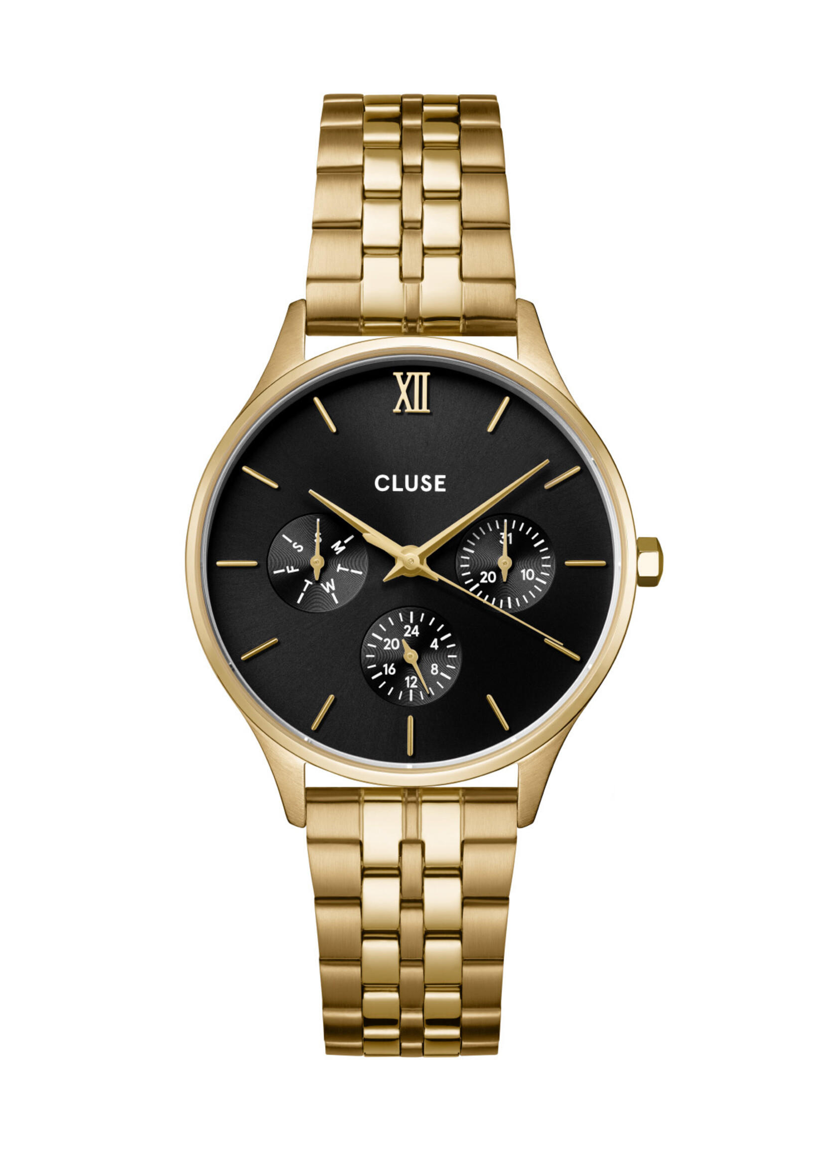 Cluse Minuit Multifunction Watch Steel, Black, Gold Colour