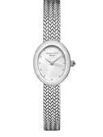 Rosefield Mini Oval White Dial Silver Woven Mesh Strap
