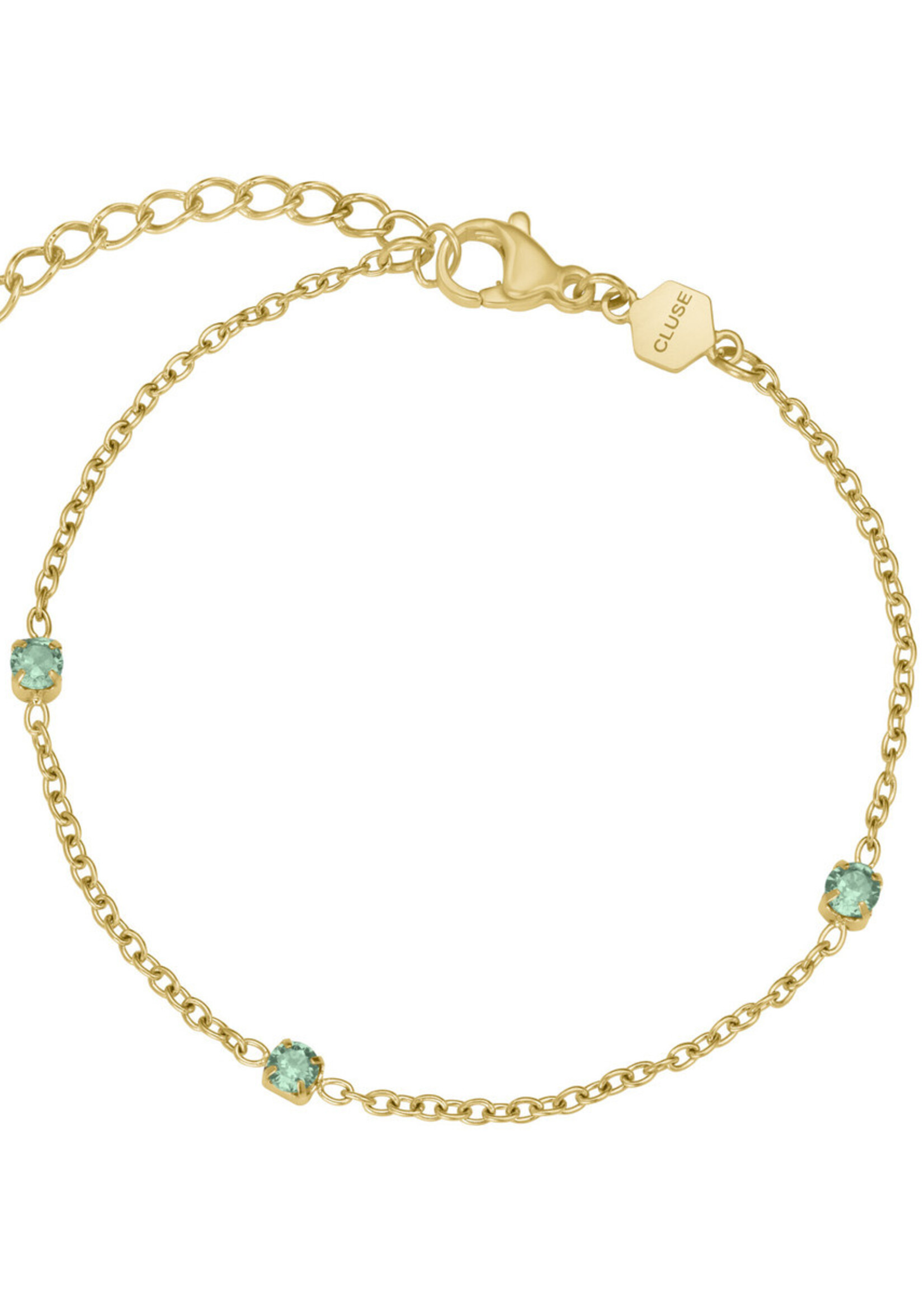 Cluse Élevé Zirconia Chain Bracelet, Sage Green, Gold Colour