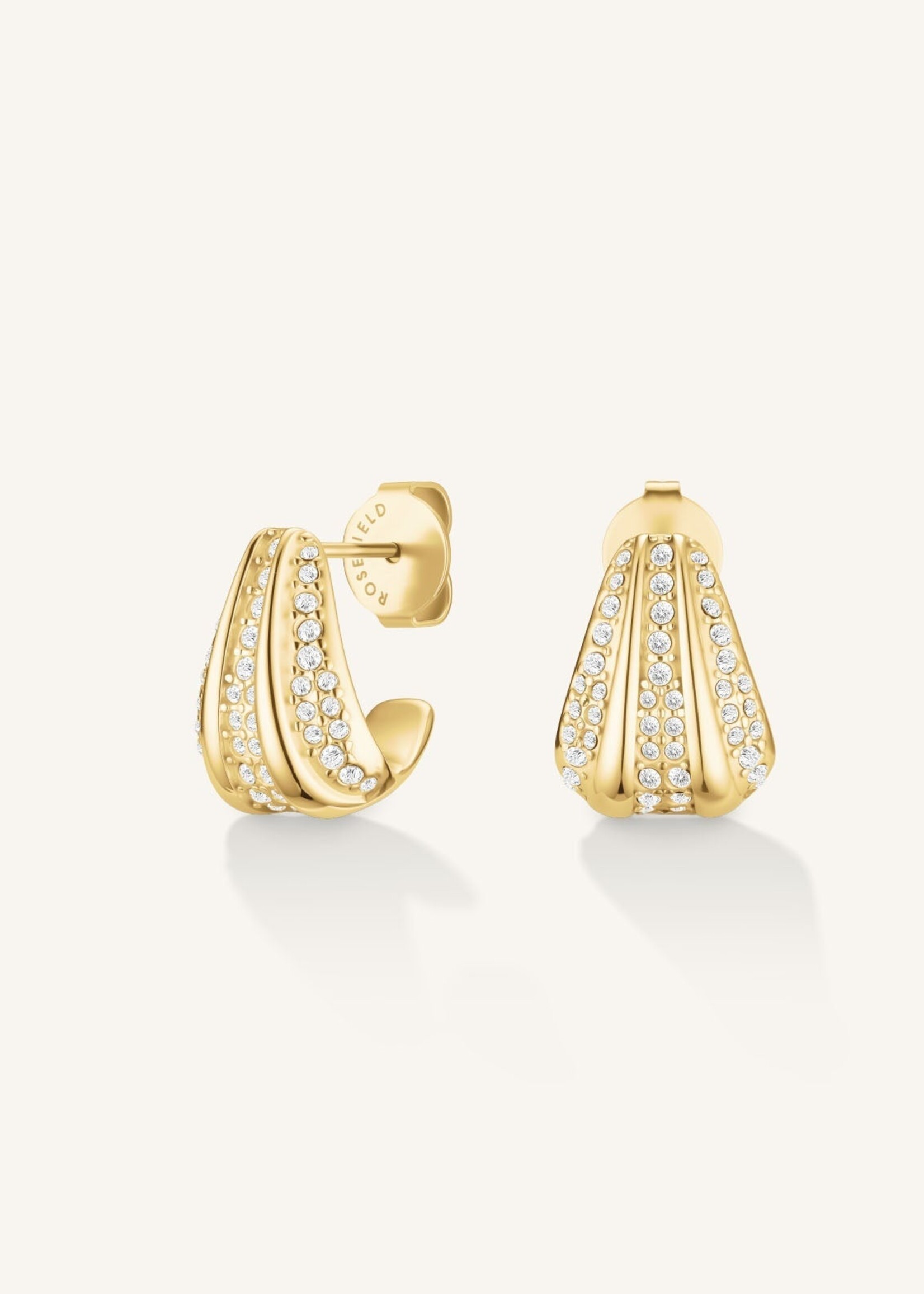 Rosefield Pave Striped Studs Gold Colored