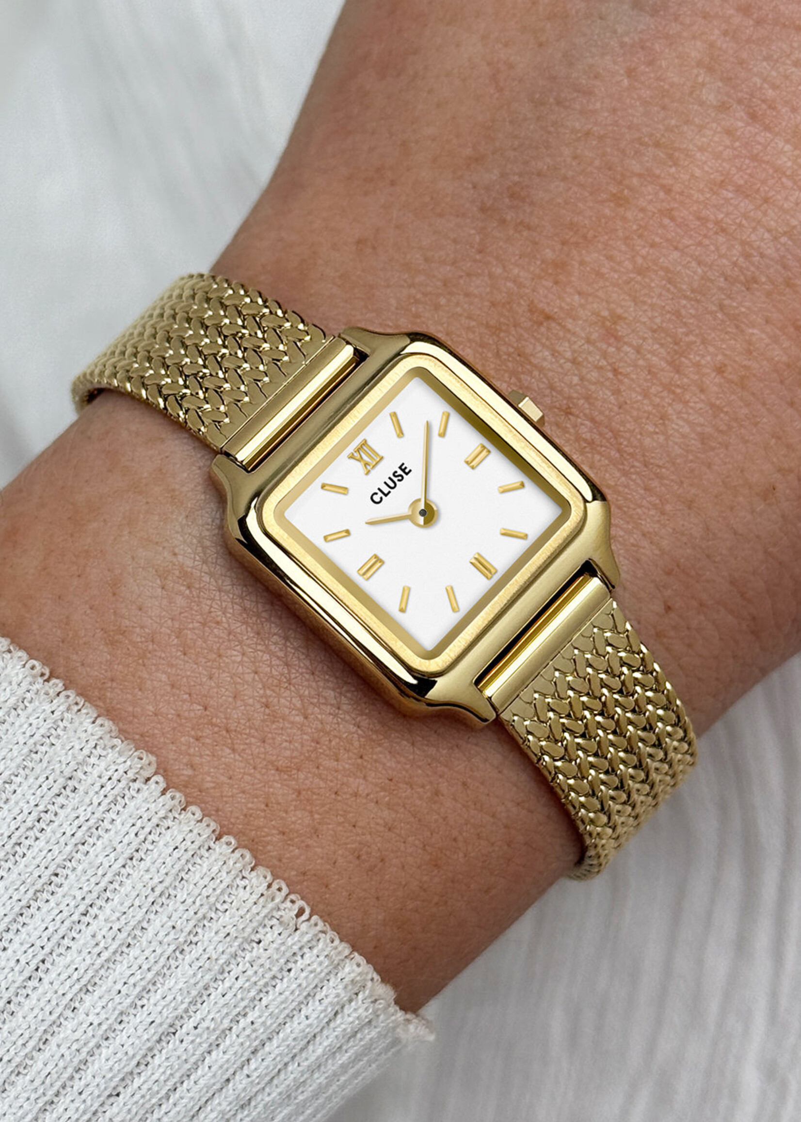 Cluse Gracieuse Mini Watch Mesh, White, Gold Colour