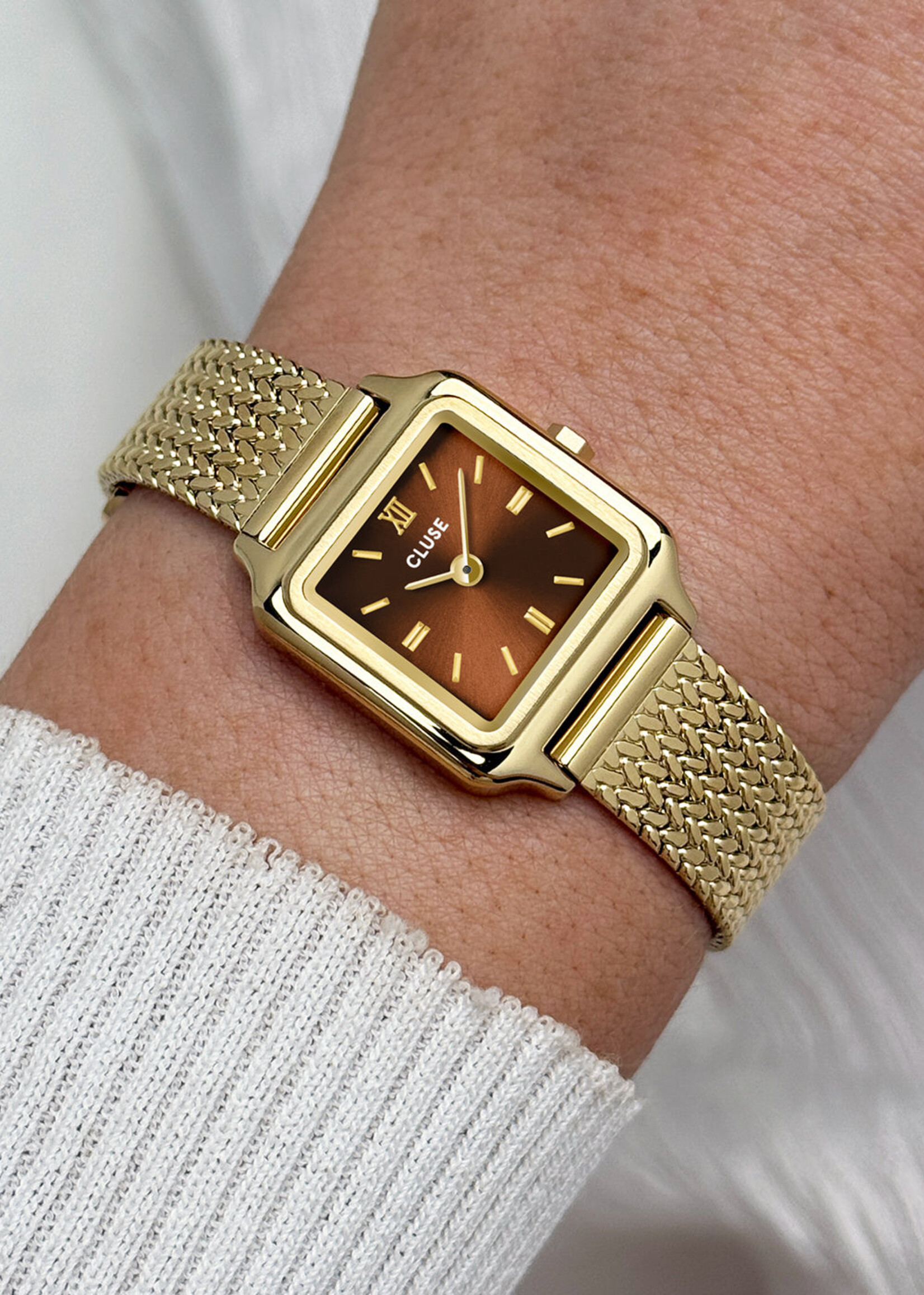 Cluse Gracieuse Mini Watch Mesh, Brown, Gold Colour