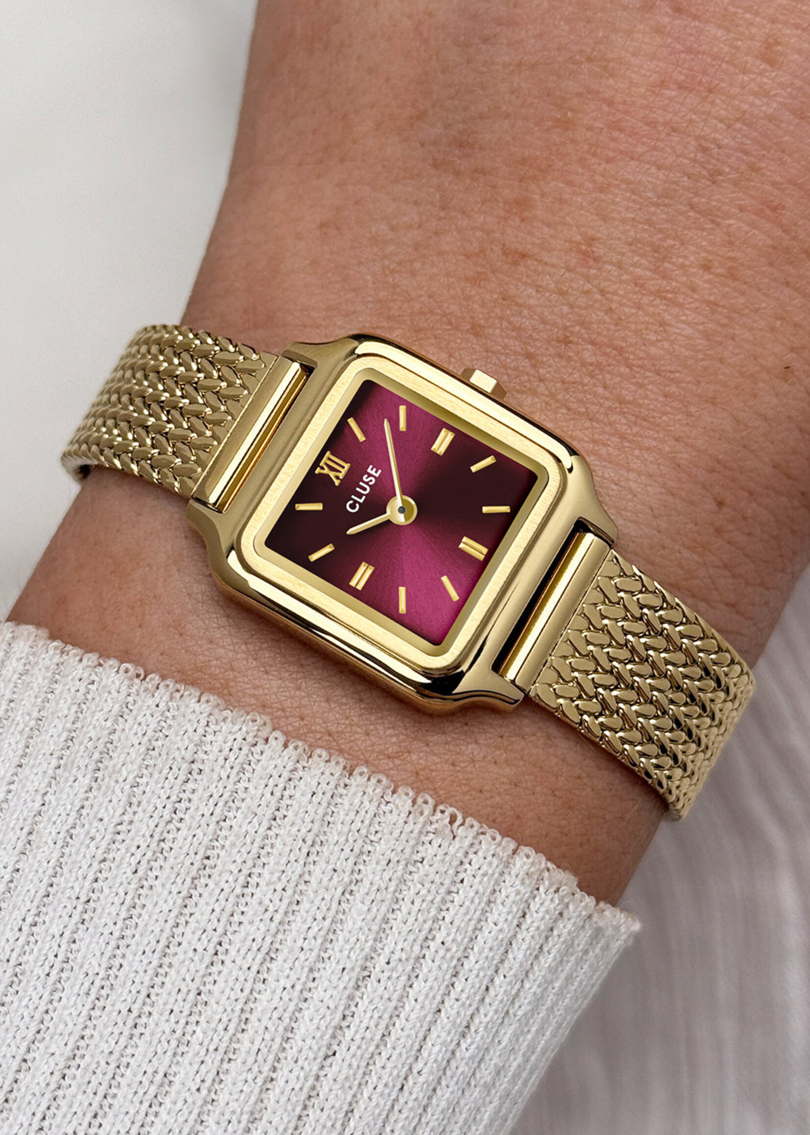 Cluse Gracieuse Mini Watch Mesh, Dark Cherry, Gold Colour