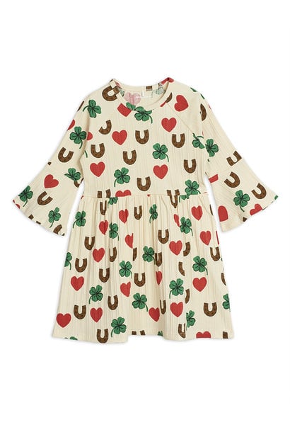 Clover aop trumpet sleeve dress - Beige