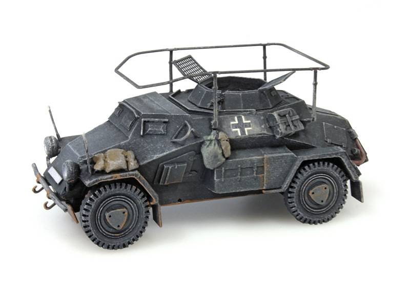 Sd.Kfz 223, 4-rad, Funkwagen, MG34, grijs, 1:87 kant en klaar resin, geverfd